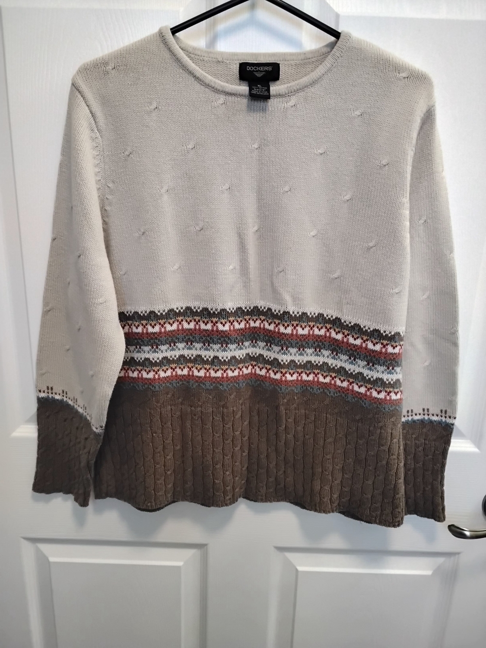 Dockers Women's / Men's ?Cream and Brown Patterned Knit Sweater Size XL